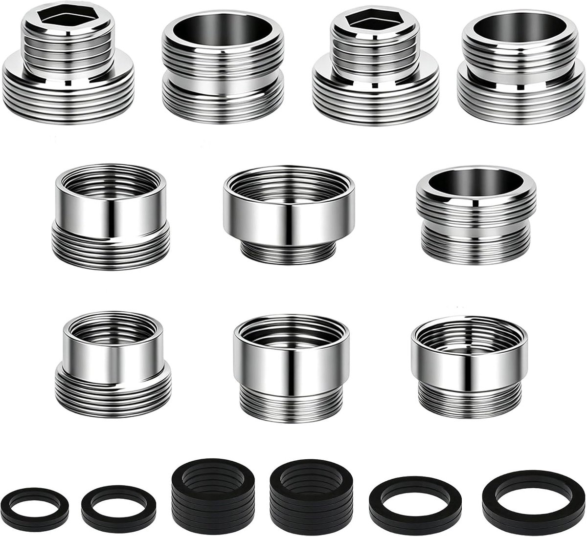10 stuks kraanadapter met afdichtingen, universele schroefdraadadapter, buitendraad, dubbele nippel voor keuken en tuin, compatibel met slangaansluiting, straalregelaar en wastafelarmaturen