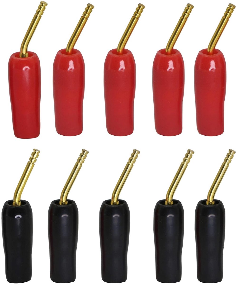 Vergulde 2 mm banaanstekker schroeftype audioluidsprekerkabel connector adapter (zwart en rood, verpakking van 10 stuks)