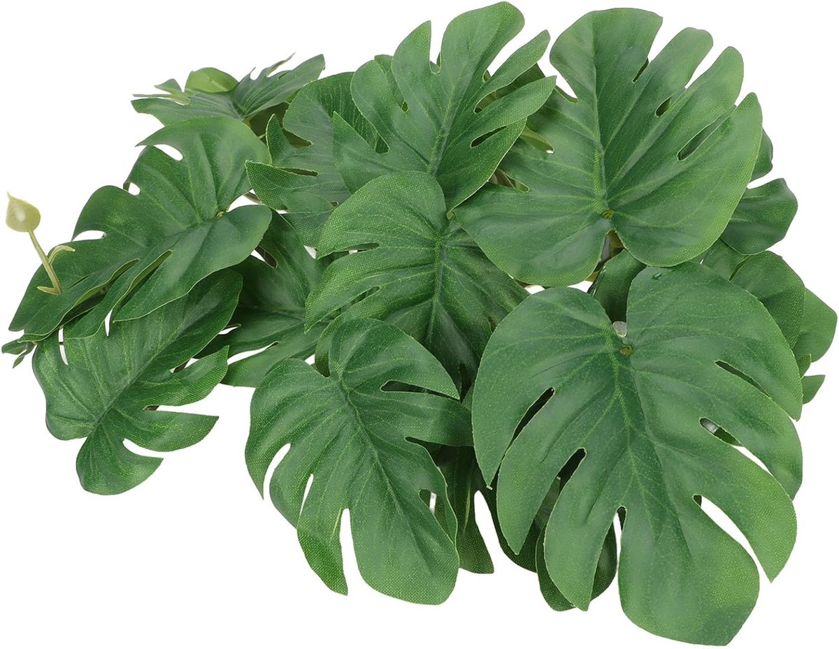 Kunstmatige terrariumplant, palmbladdecoratie met sterke zuignap voor reptielterrarium, plastic schildpadbladdecor voor schildpad, hagedis, en baardagaam