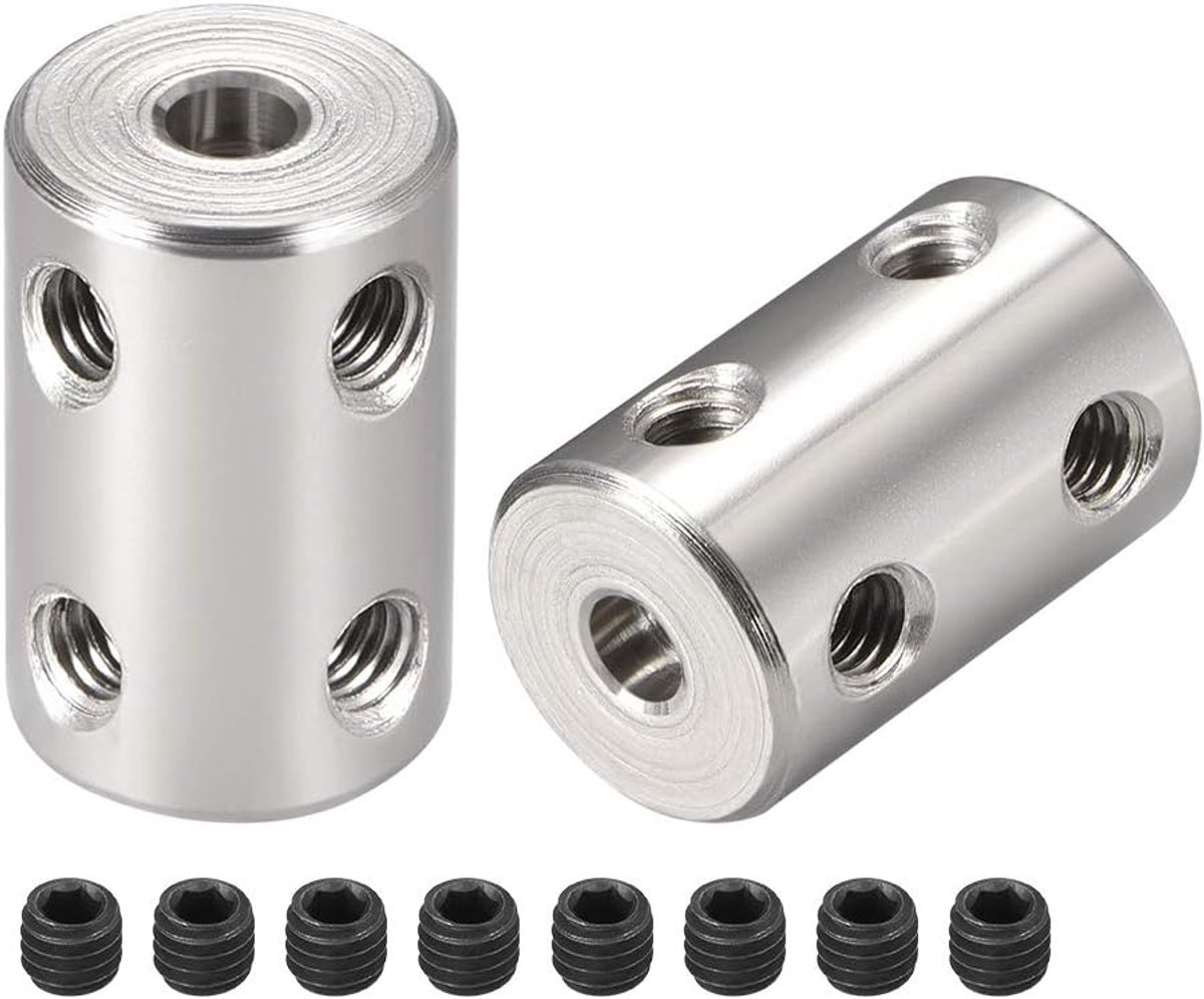 sourcing map stalen schacht koppeling starre flexibele koppeling koppeling motor connector L22xD14 4mm-4mm 4mm to 4mm 2PCS Zilverkleurig