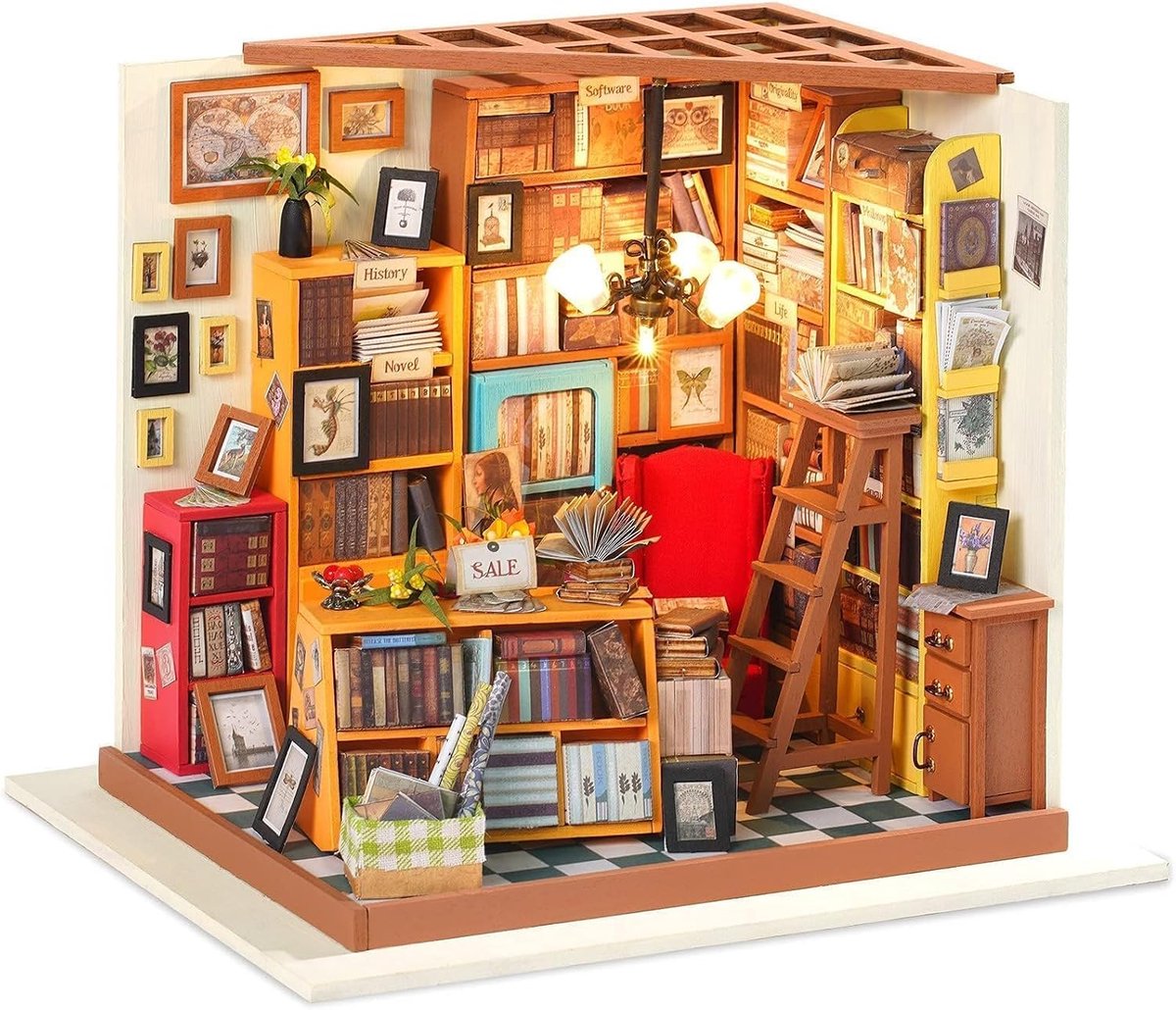 DIY miniatuur poppenhuis kit bibliotheek, houten poppenhuis modelbouwkits, knutselkits geschenken voor volwassenen en tieners voor Kerstmis