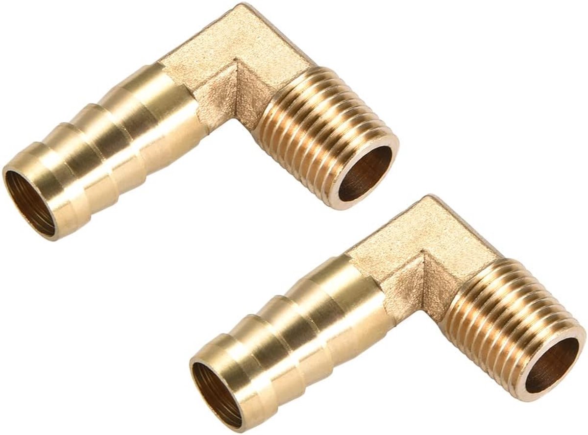 2 Pack Messing Slang Barb Fittings - 90 Graden Elleboog Messing 12mm Prikkeldraad Reducer Van toepassing op Water Brandstof (1/4 PT Mannelijke Pijp)