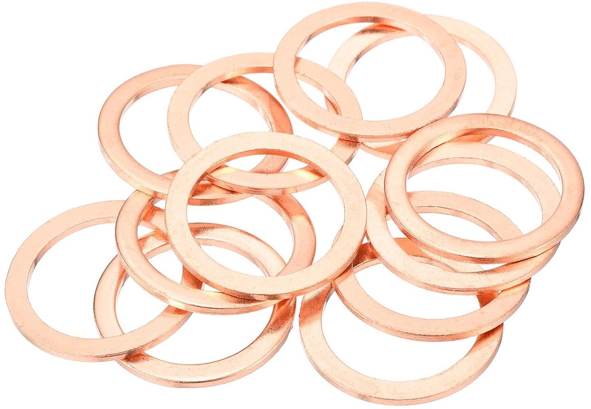 12 stuks platte koperen afdichtingen, 27 x 35 x 2 mm koper, platte metrische afdichtingen voor hydraulische fittingen, schroeven, bouten, moeren, elektronica-reparatie