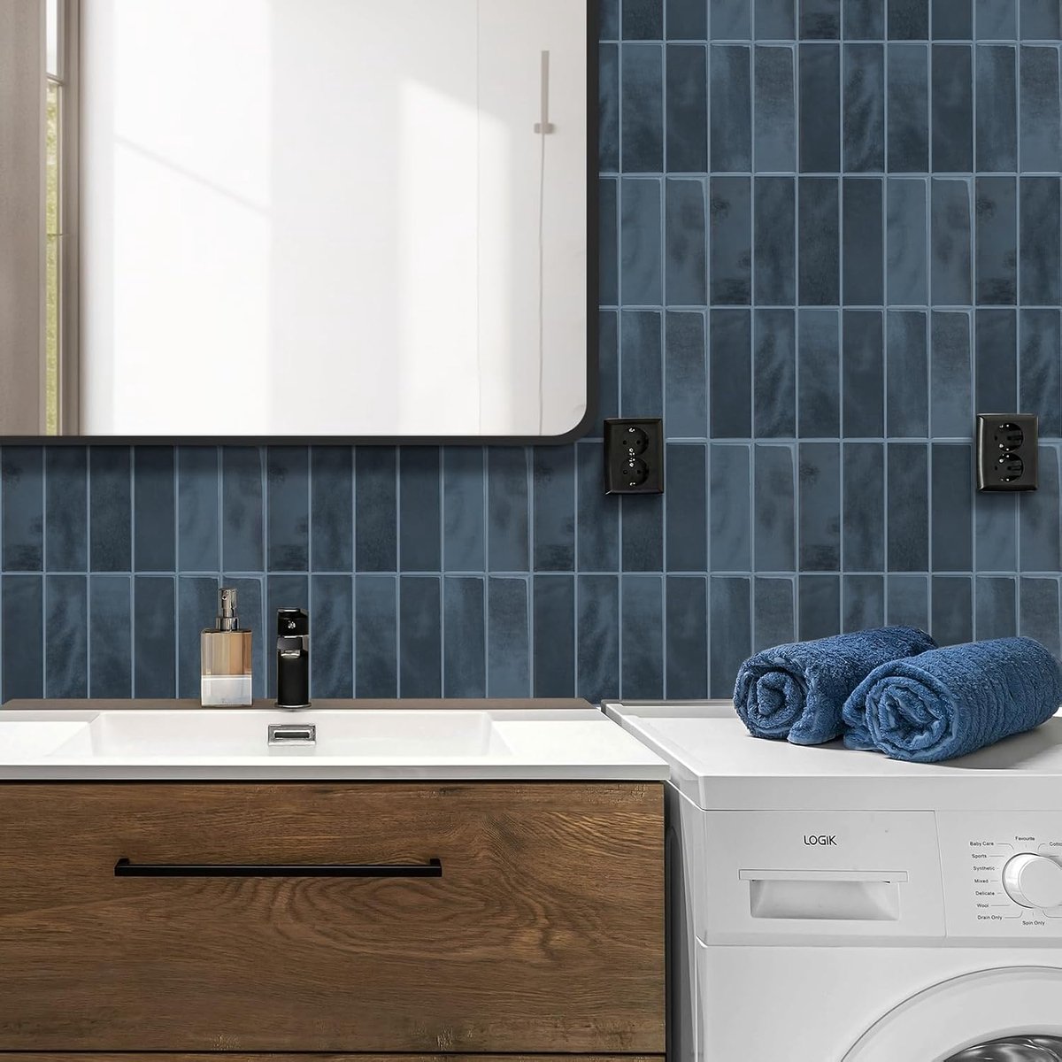 10 Vel 30,5x30,5cm Blauwe 3D Vinyl Muurtegelsticker, Afpelbaar en Zelfklevend Waterdicht Spatbord, Zelfklevende Muurtegels voor Keuken Badkamer Muur