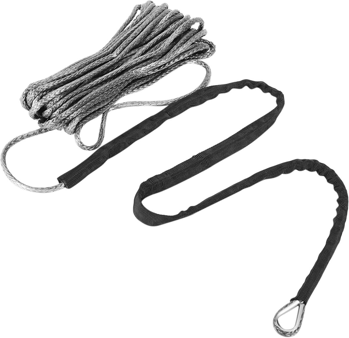 Synthetisch lierlijnkoord 3/16 inch x 50 inch 7700LBs met beschermhuls voor UTV (grijs)