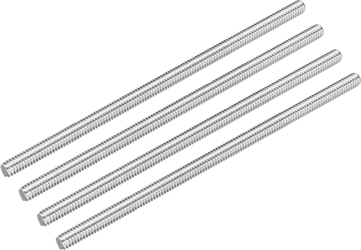 4 stuks draadstangen 1/4-inch-20 UNC draadstangen van roestvrij staal 304 rechtse pennen volledige schroefdraadstangen, 254 mm