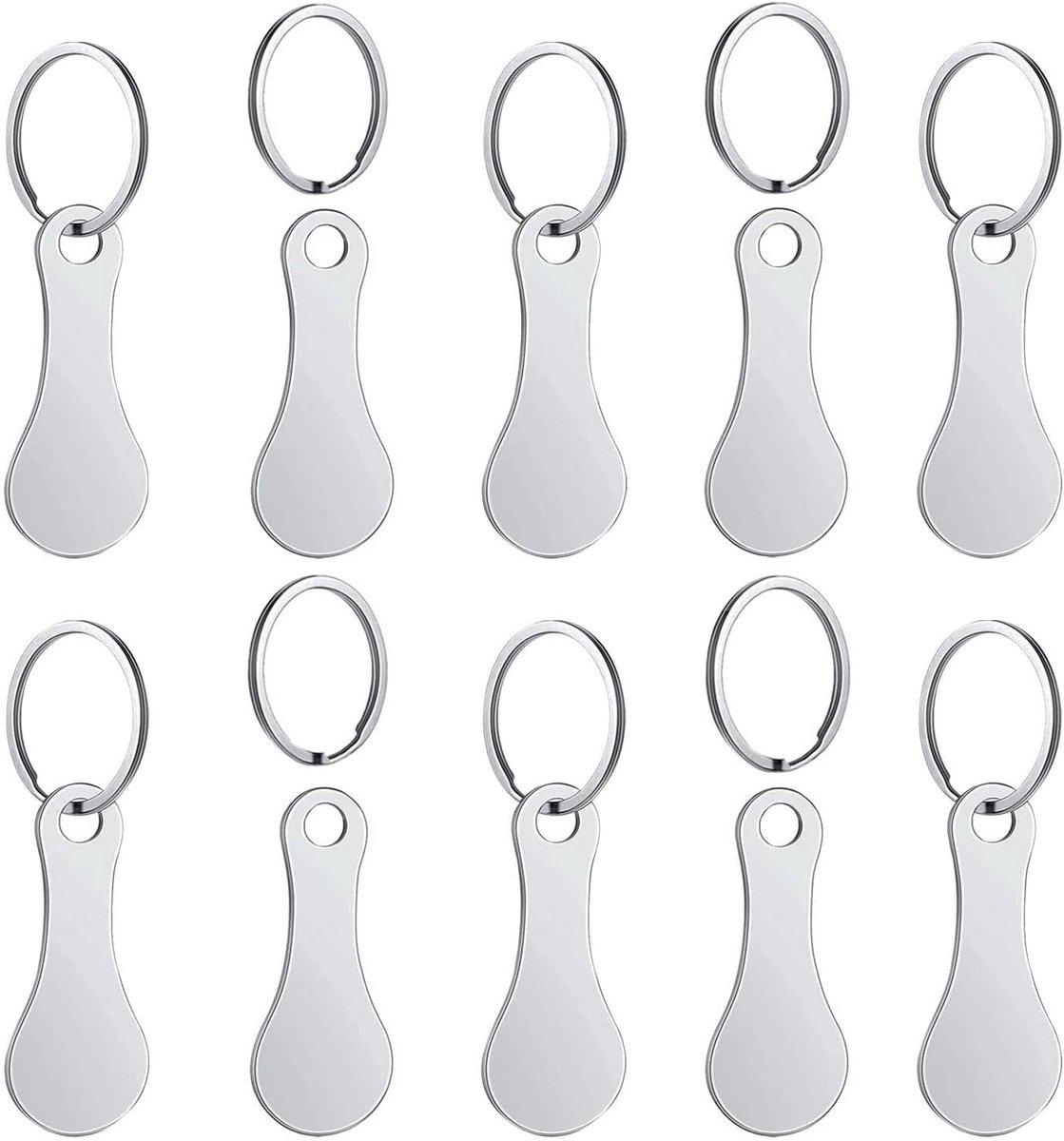 10 stuks metalen winkelwagenopener, winkelwagenopener, gepersonaliseerde roestvrijstalen winkelwagenmunt, utility gadget voor winkelwagen (zilver)