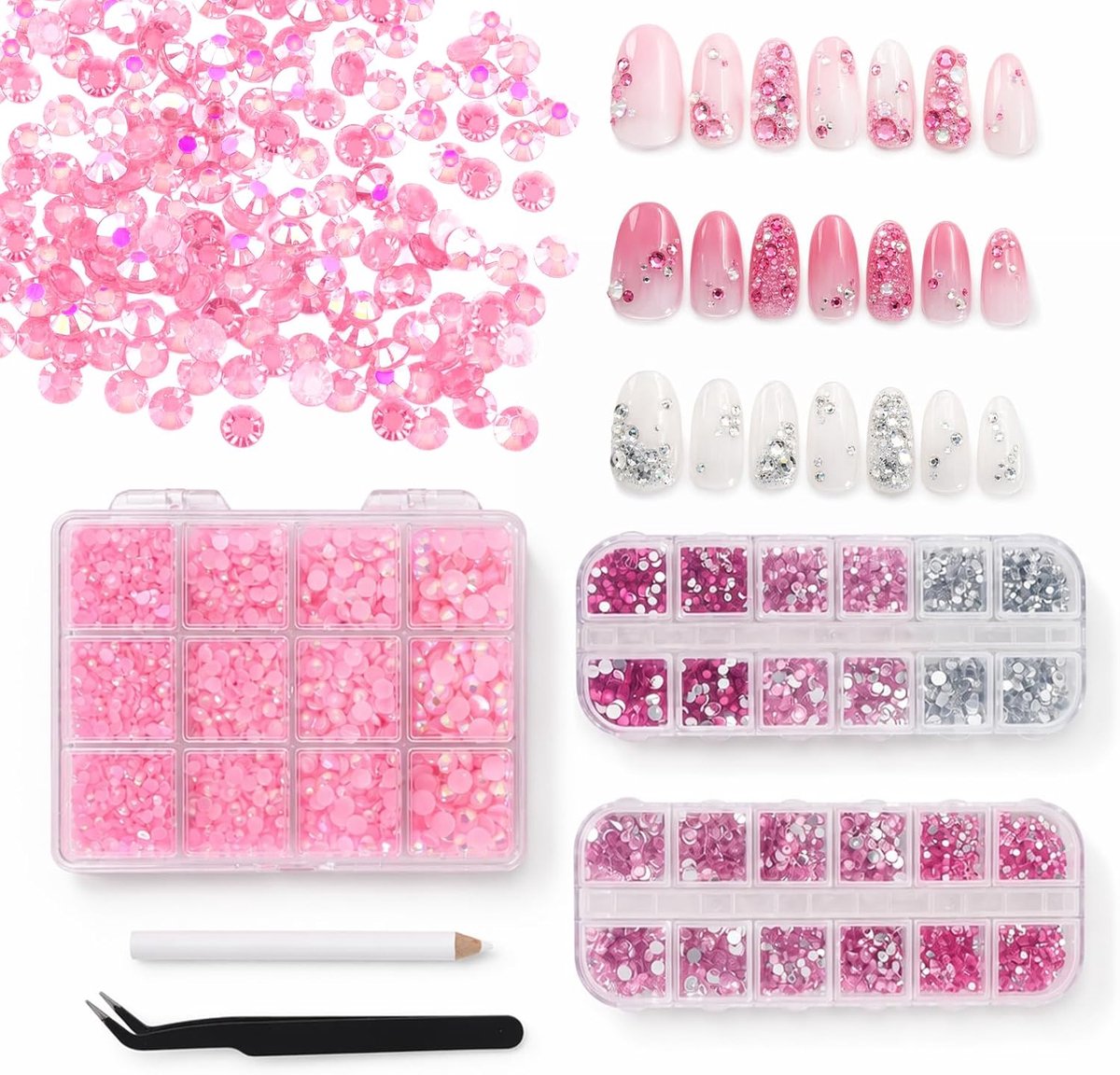 Harssteentjes om te knutselen, 2 mm-4 mm, gemengde edelstenen, AB-diamanten voor knutselwerk, met 1 pincet en pen, geschikt voor doe-het-zelf decoratie van kleding, schoenen, nagelkunst