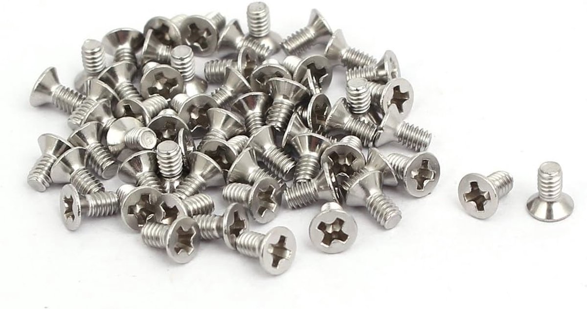 sourcing map 60 stuks verzonken kopschroeven, kruiskop, platte kop, bouten, M2 x 4 mm, roestvrij staal 316