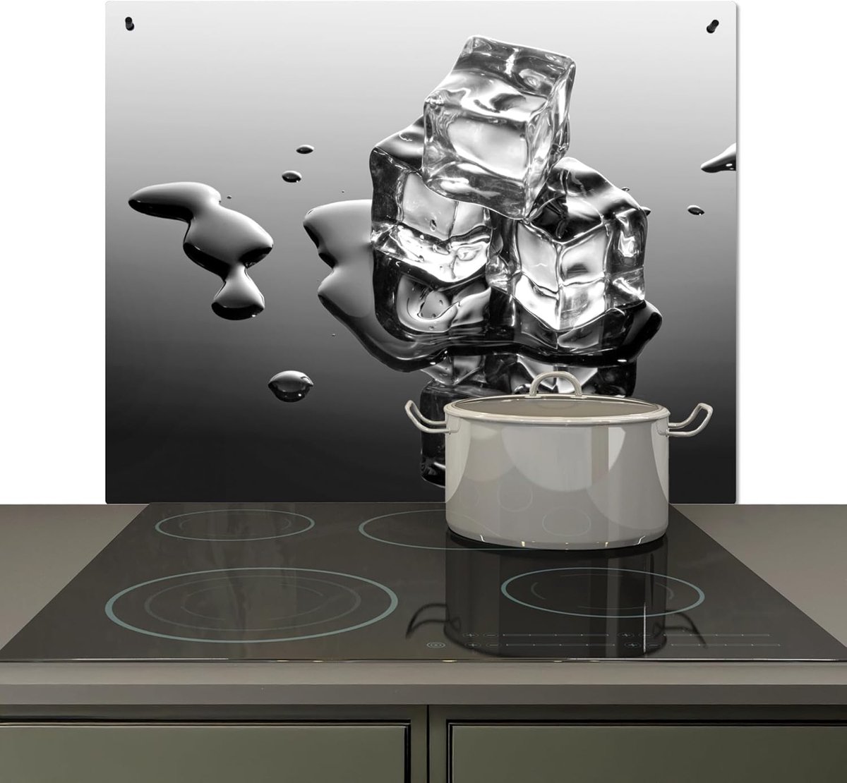 Spatscherm Keuken 51.3x58.3 cm Kookplaat Achterwand Beschermer Muur Spatwand Fornuis Aluminium Hittebestendig - IJs - Water - Grijs - Zwart