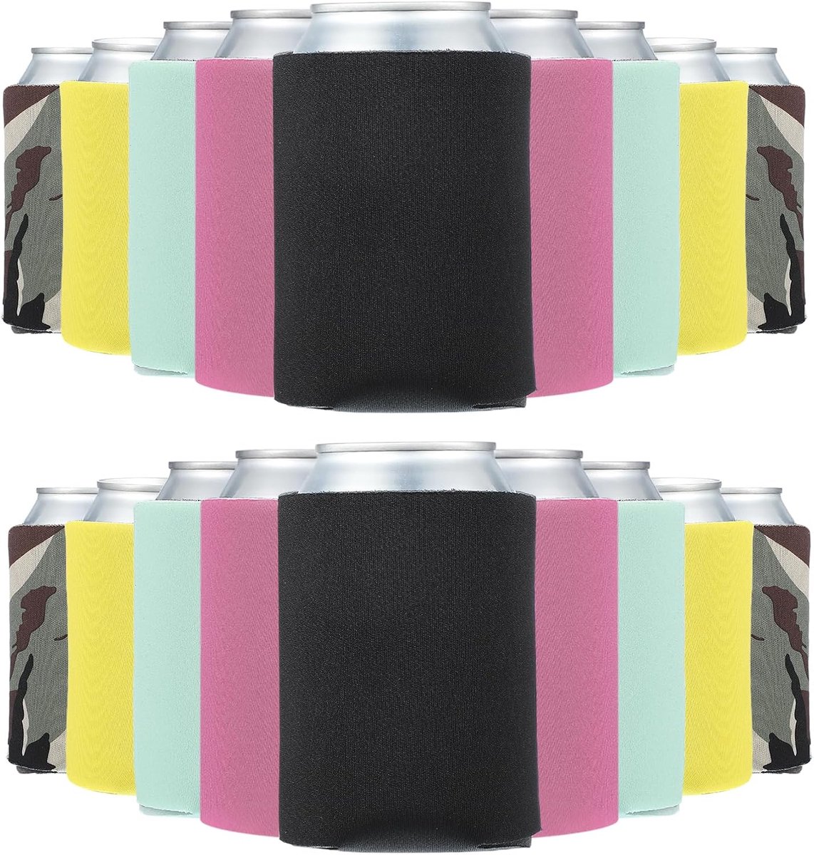 Blanco bierblikkoelhoezen, 50 stuks effen bulkopvouwbare flessenhoes geïsoleerd schuim kan bedekken voor 10 oz fles bruiloft feest HTV-sublimatie, zwart/camouflage/geel/groen/roze