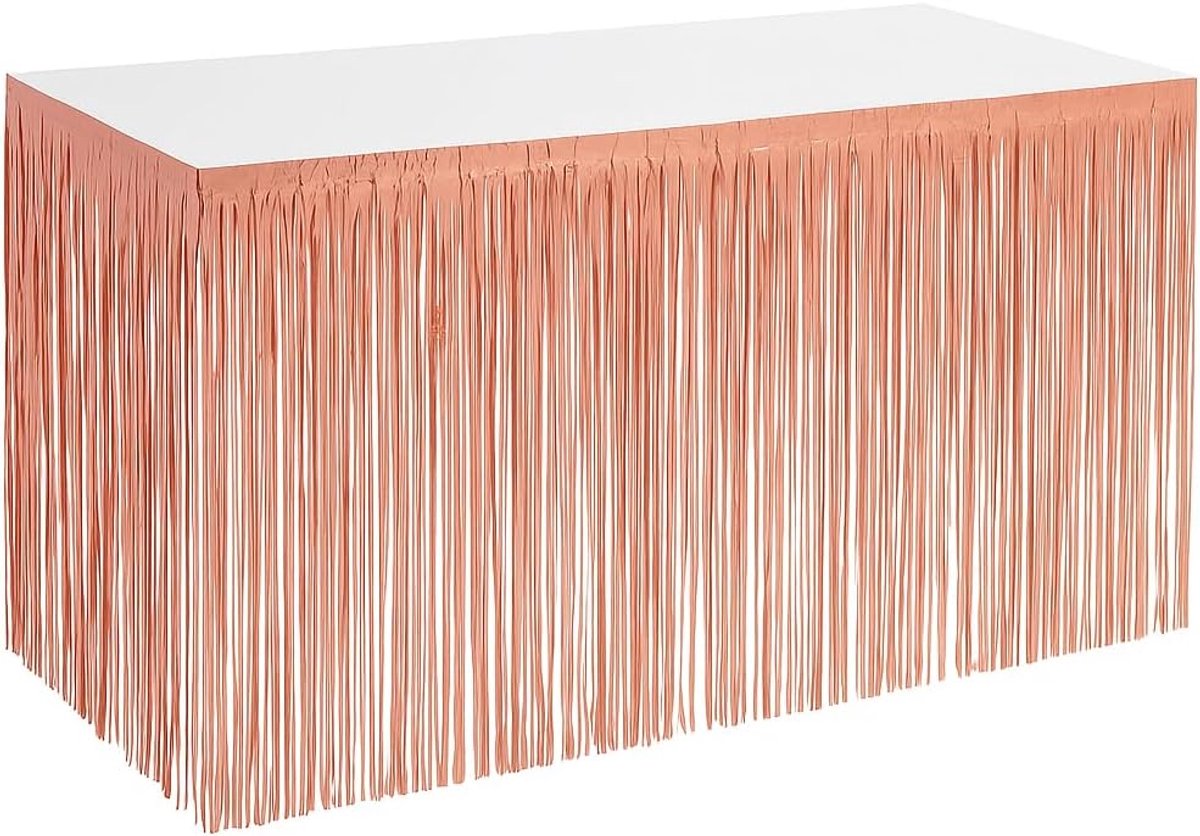 2 stuks glinsterende roségouden metallic tafelrokken - Glanzende lamellenrok met franjes 2 x 275 cm lang - tafeldecoratie voor feest, verjaardag, evenement - eenvoudig te installeren