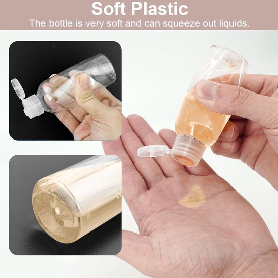 Thijox - Reisflessen Om Te Vullen, 100 Ml, 10 Stuks Plastic Fles met Flipdop voor Vliegreizen, Transparante Cosmeticafles voor Shampoo, Conditioner, L van Thijox — afbeelding 2
