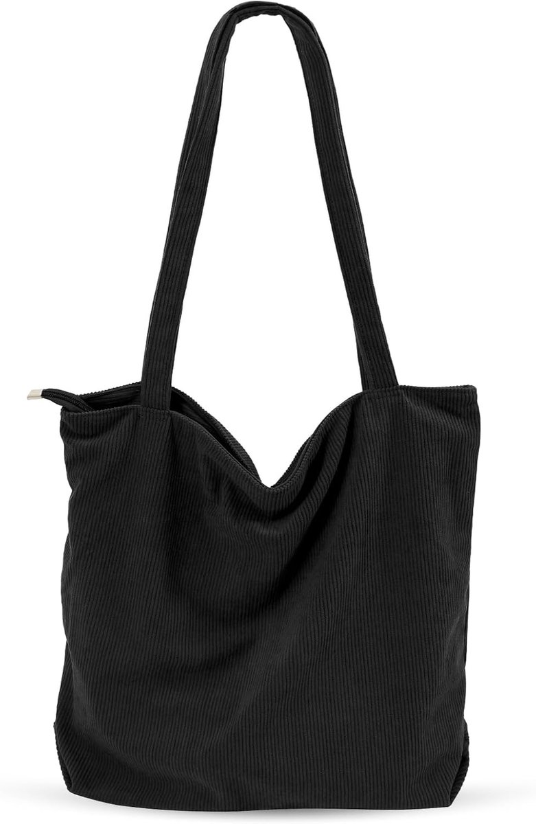 Tote bag shopper dames - grote corduroy tas - met rits en vakken - ideaal voor school - SnelShoppen