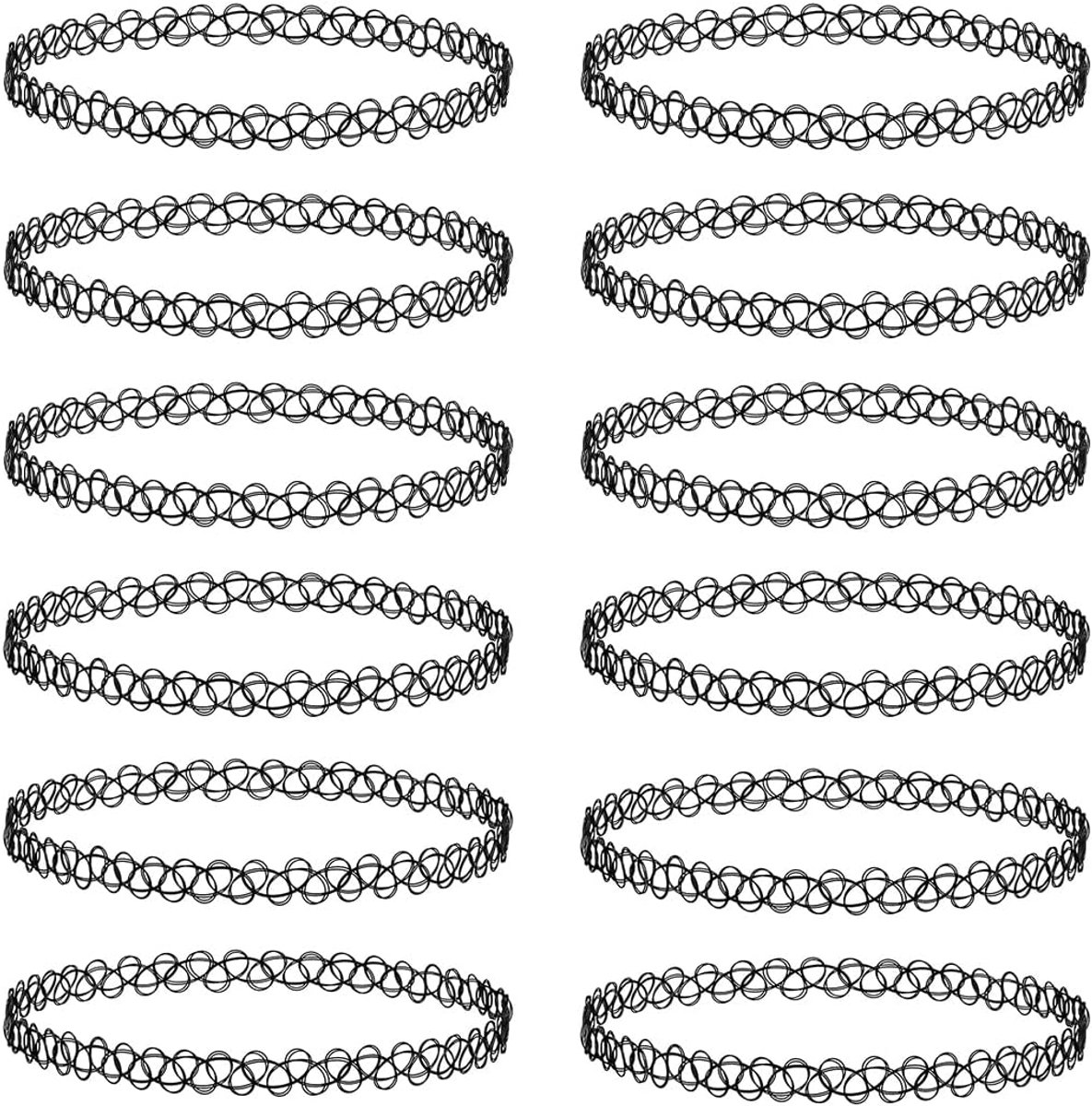 Choker ketting 12 stuks - elastische halsband - vintage zwart - gothic stijl - SnelShoppen