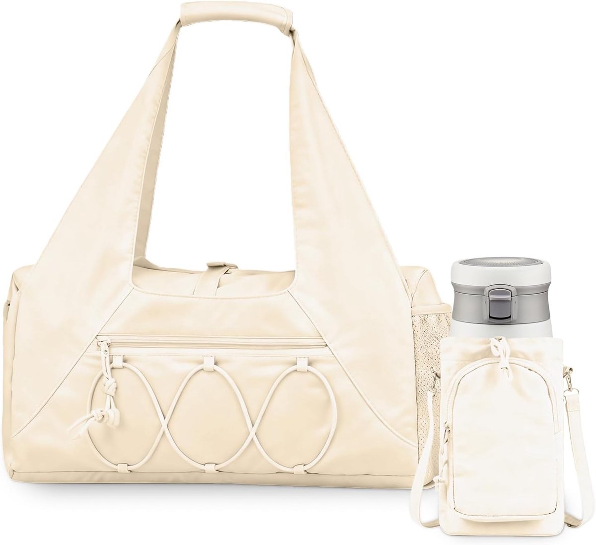 Sporttas grote capaciteit - beige polyester - met schoencompartiment - ideaal voor trainingen - SnelShoppen