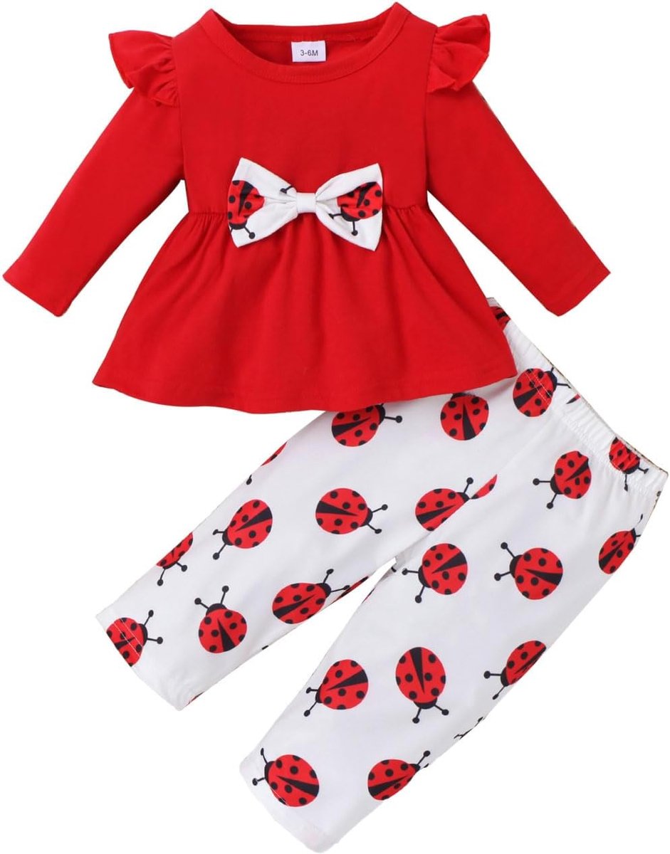 Baby kledingset - lange mouwen - lieveheersbeestje - schattig outfit voor meisjes 3-24 maanden - SnelShoppen