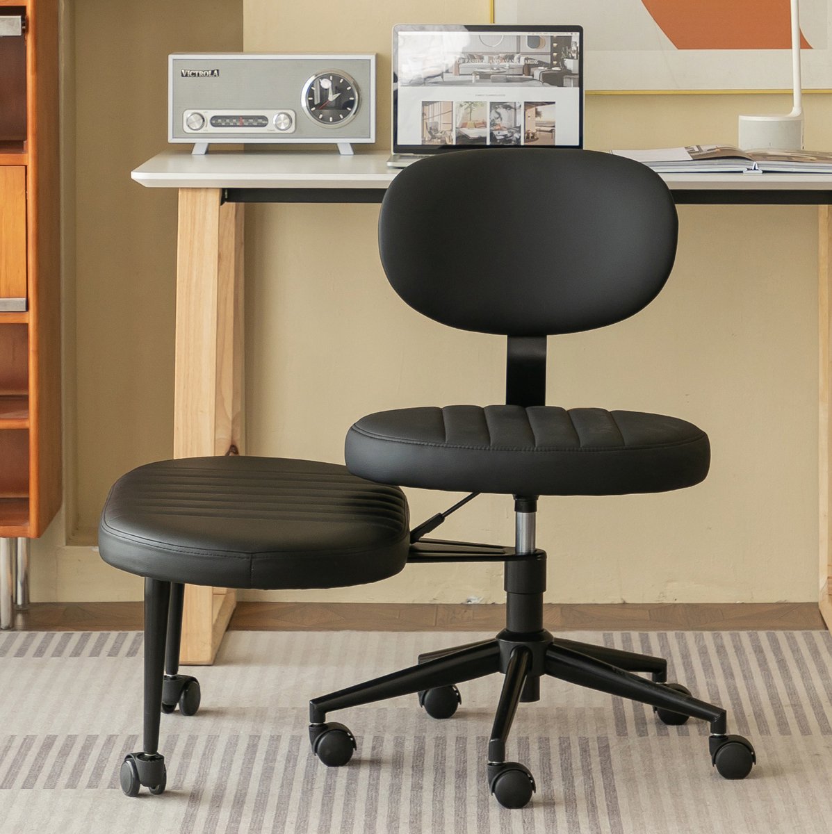 COVREO Bureaustoel 69x40x92 cm zwart, velvet zonder armleuningen en wielen