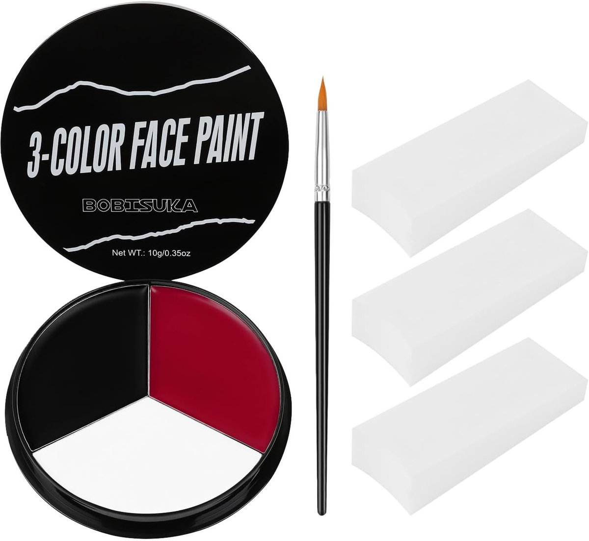 Body paint zwart wit rood - 4 kleuren - inclusief 3 sponsen en 1 kwast - perfect voor Halloween - ShopVlot