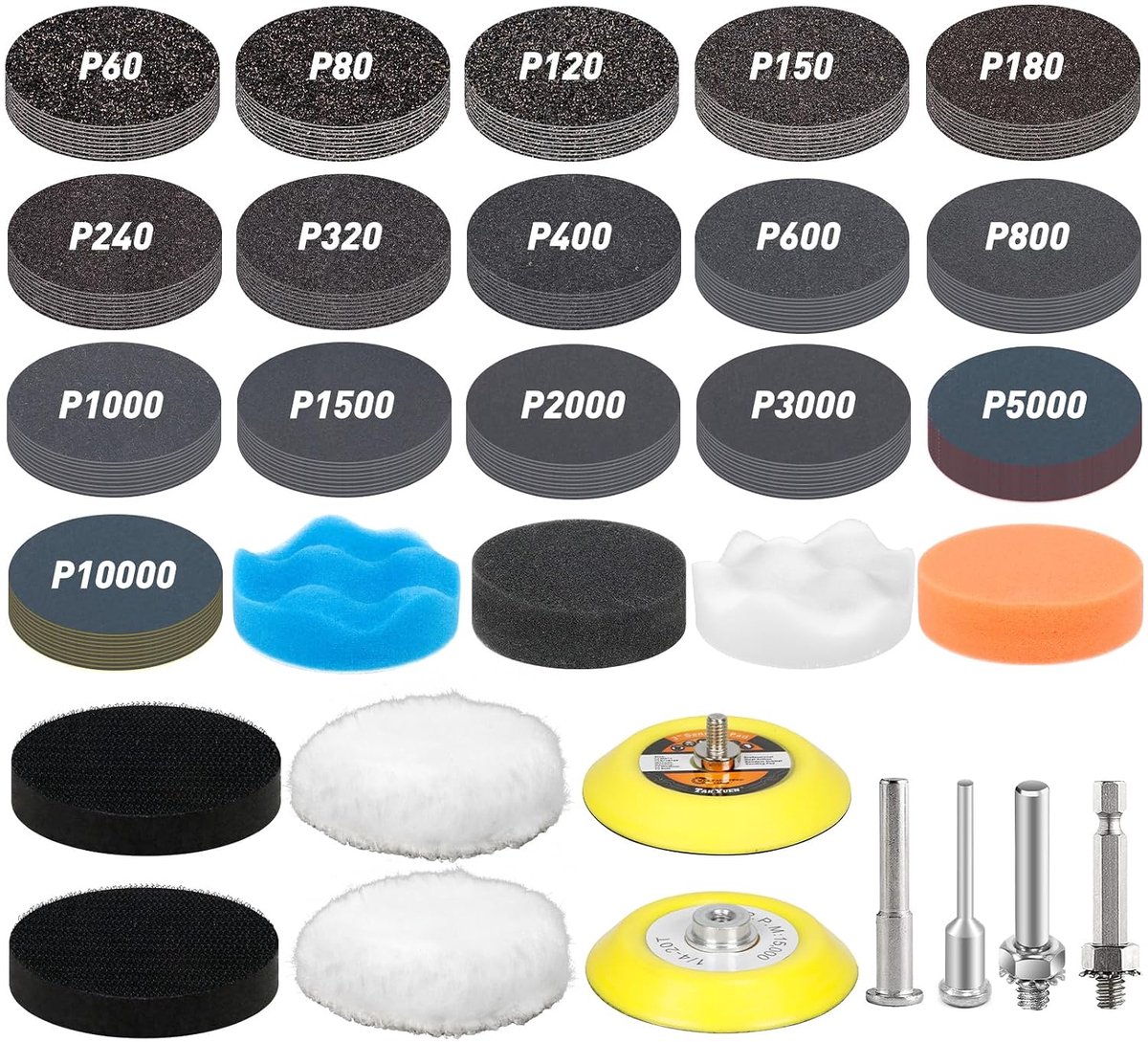 Schuurdiscs 75 mm - P60-P10000 - 174 Stuks - Voor houtbewerking en auto koplampen - ShopVlot