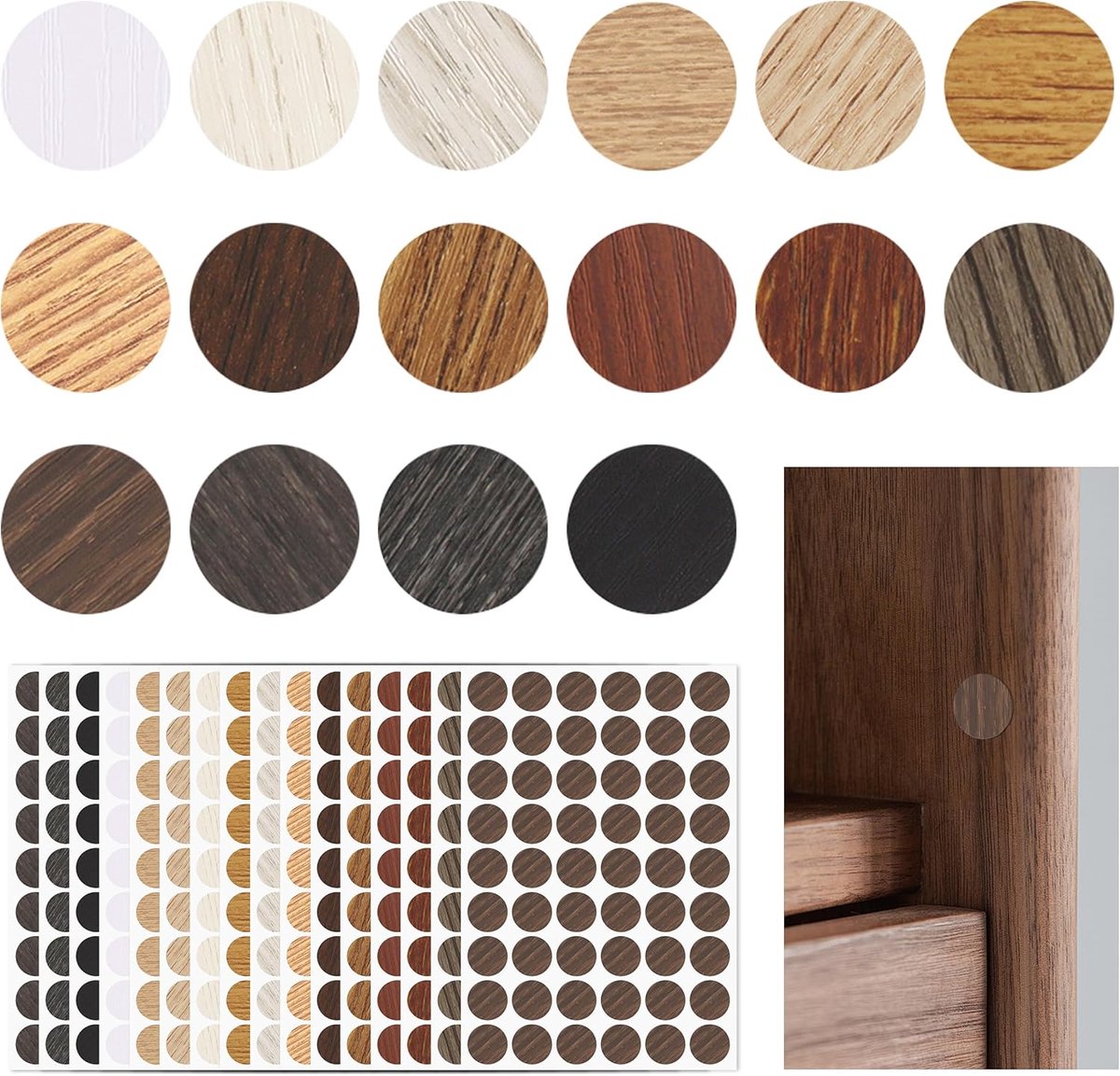 Zelfklevende schroefdeksels 21mm - 16 kleuren - 864 stuks - perfect voor meubels en kasten - ShopVlot