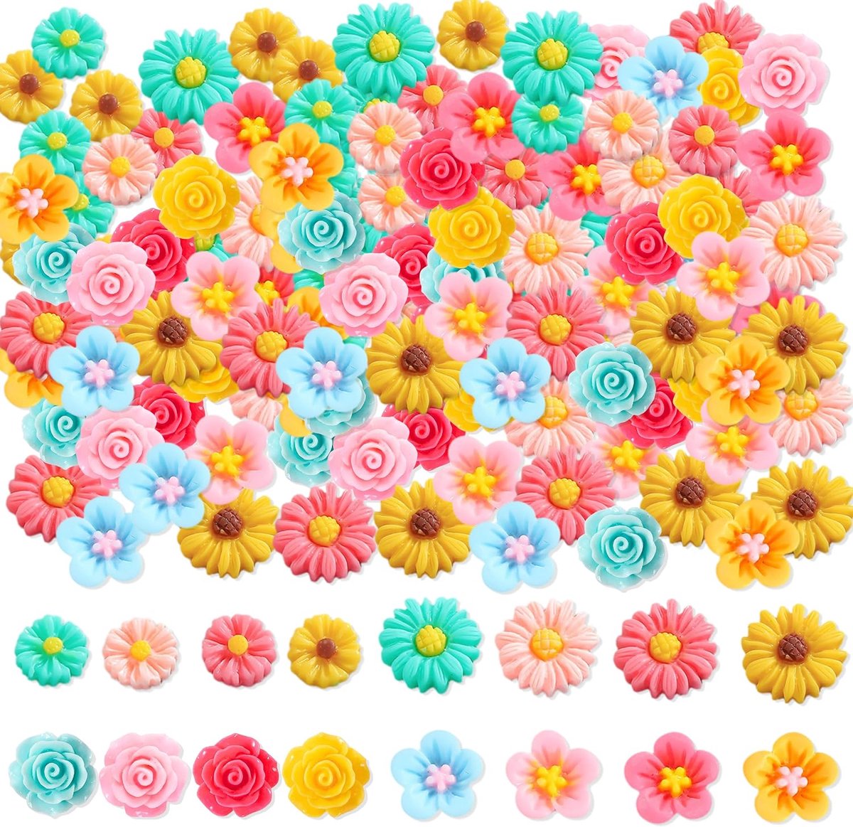 Resin Mini Daisies 160 Stuks - Flatback Mini Bloemen - Diverse Kleuren en Maten - Ideaal voor DIY Creaties - ShopVlot