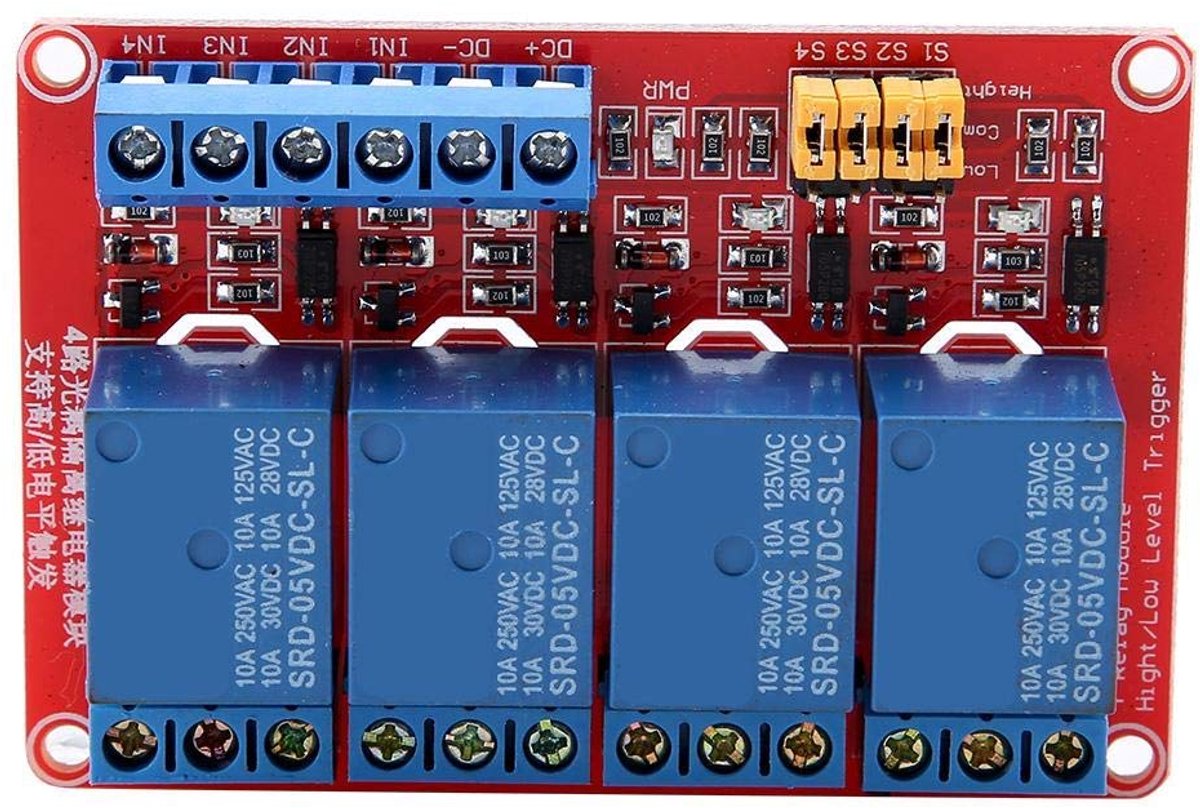 4-kanaals relaismodule 5V - optocoupler relais - hoge en lage trigger - eenvoudig te verbinden - ShopVlot