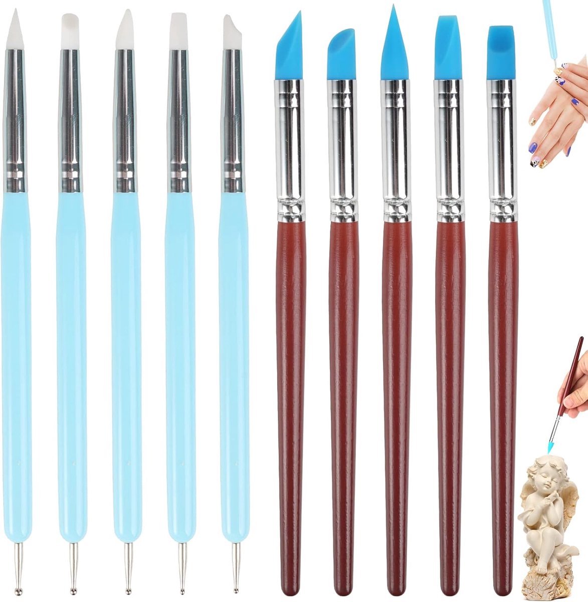 SnelShoppen - 10-delige Siliconen Modelleringstools voor Fondant Sculptuur en Nagelkunst | Creatieve DIY Gereedschappen voor Kinderen en Volwassenen |