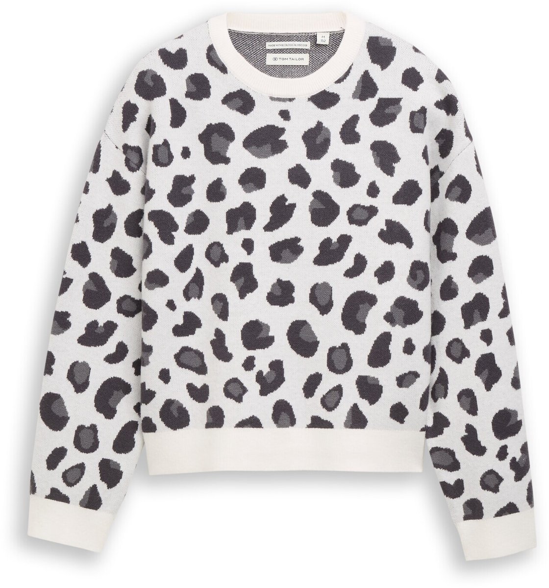 Tom Tailor - Jacquard gebreide trui met luipaardprint - Maat 152 - leo grey print