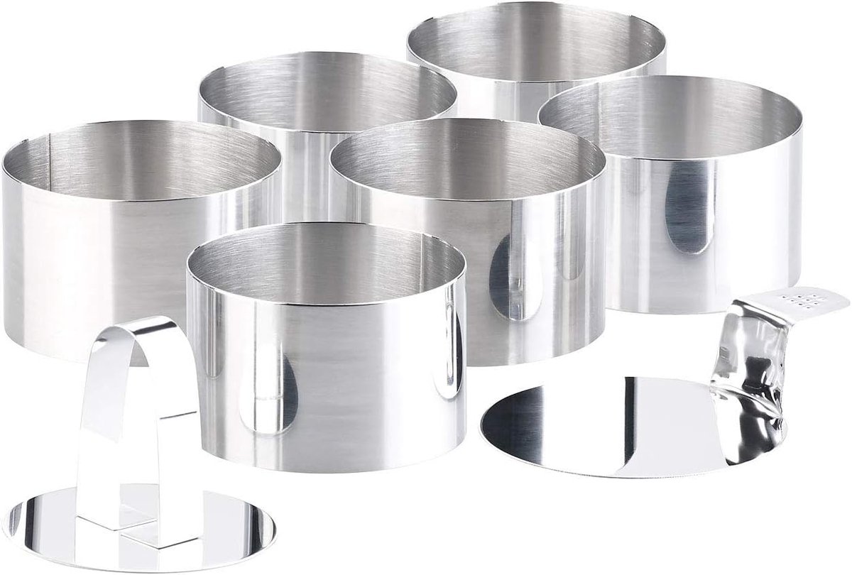 Desserringen set 6 stuks - roestvrij staal - met lifter en stamper - perfect voor serveren - ShopVlot