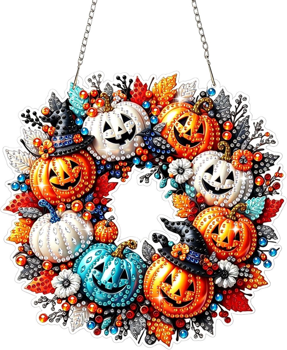 Diamanten schilderij set - Halloween pompoen - DIY kunst voor binnen en buiten - ShopVlot