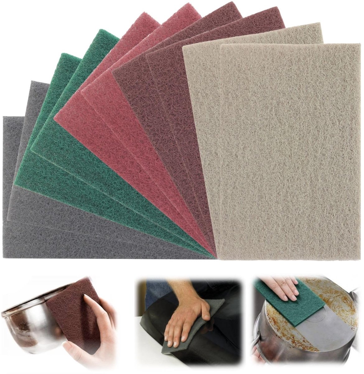Schuurvlies set 150x230 mm - 10 delen - verschillende korrelgroottes - ideaal voor het polijsten van metaal en hout - ShopVlot