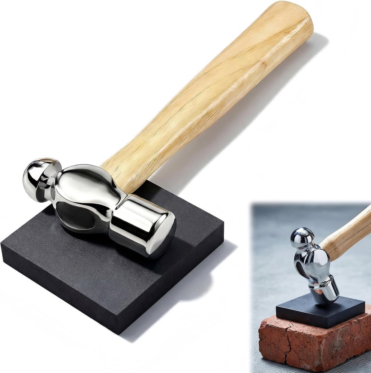 Mini-hamer 15 cm - houten handvat - rubberen bankblok - ideaal voor sieraden maken - ShopVlot