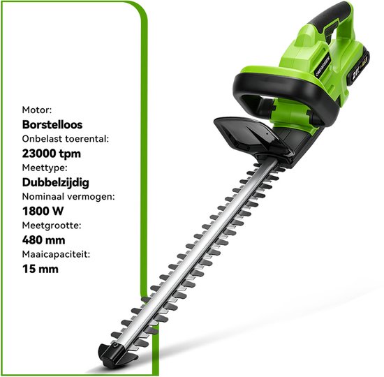 ONEGREEN Accu heggenschaar - 48cm Dual-Action - Elektrische Heggenschaar - 2×4.0Ah Accu's - 15 mm Tandafstand - voor tuin, struiken en heggen van OneGreen — afbeelding 4