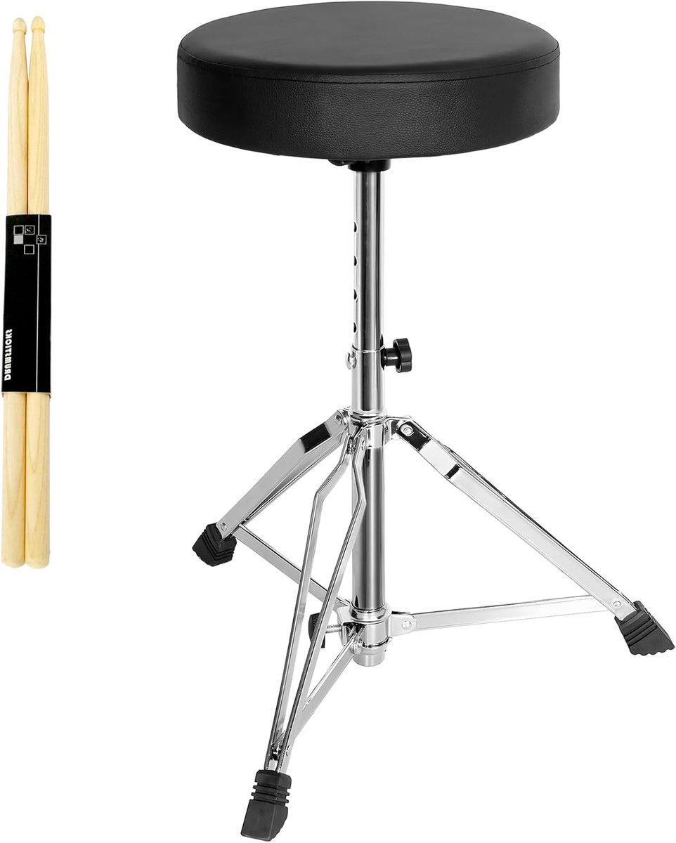 Drumstool hoogte verstelbaar 46-58 cm - gevoerd zitvlak - stabiele tripod basis - ideaal voor percussionisten - ShopVlot