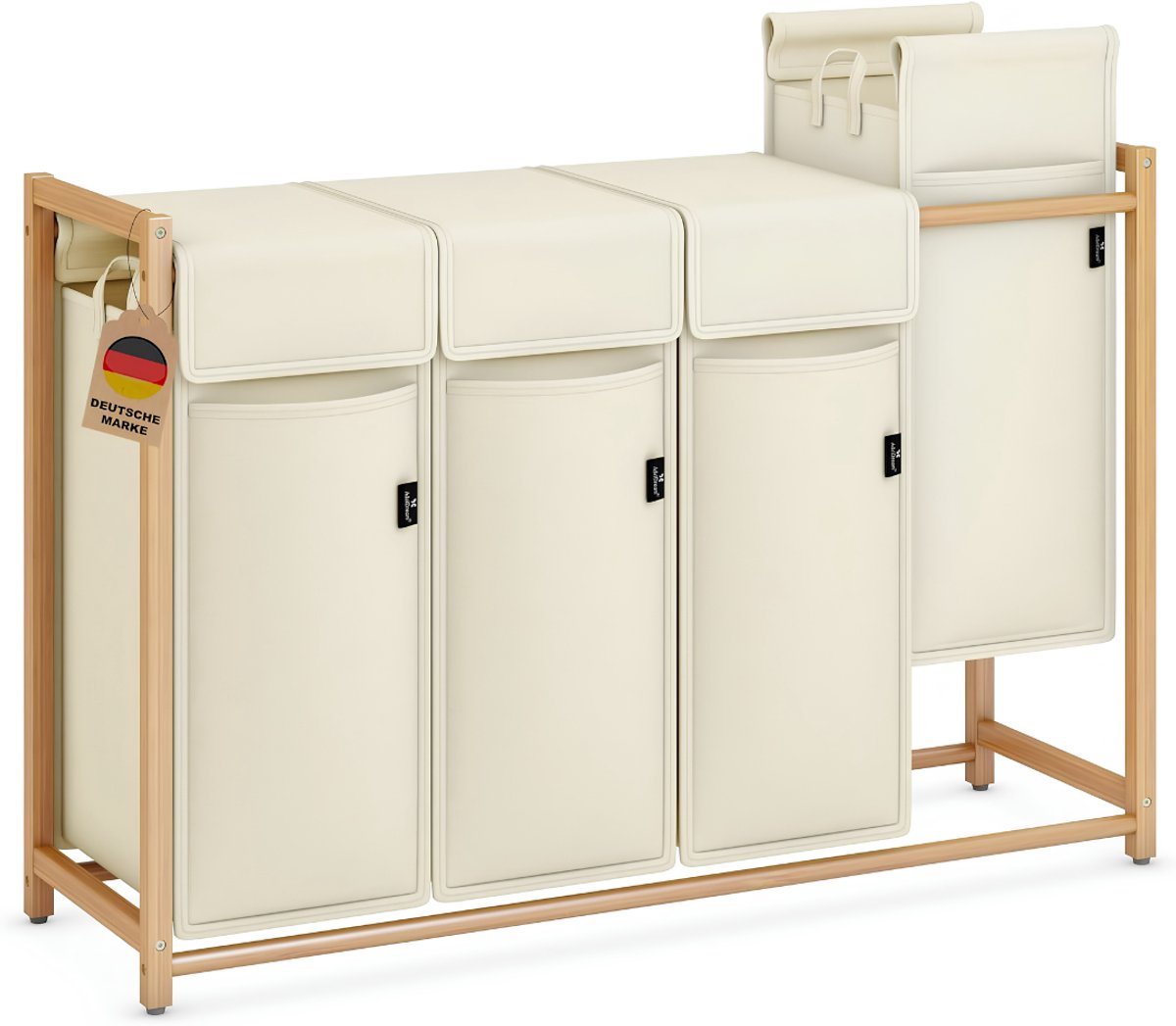 Lìon® Wasmand - 200L - Wasmand 4 Vakken - Wasmanden - Beige - 54cm x 36cm x 83cm