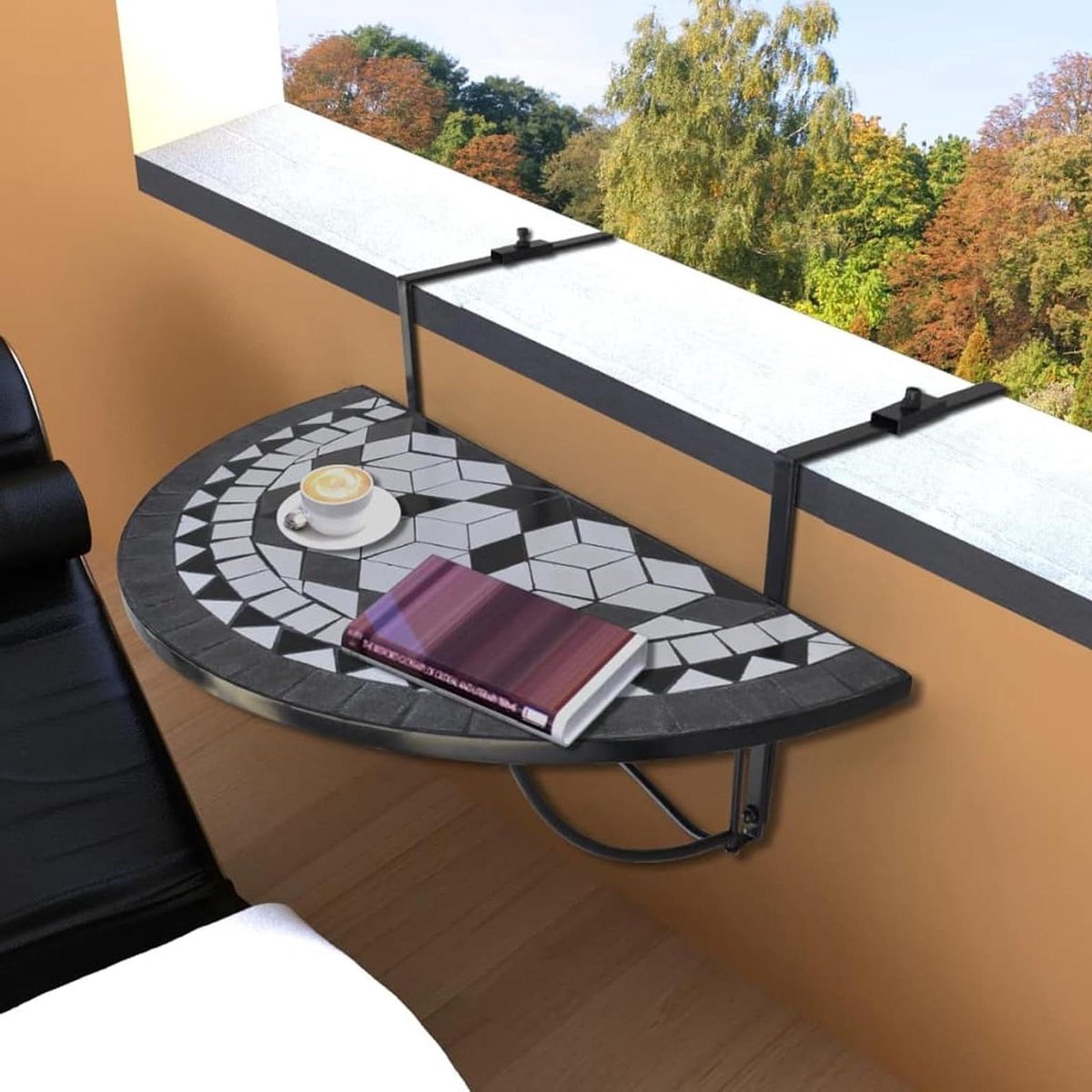 Balkon Tafel - Hangende Tafel Tuin - Drankjes Plaatsen - Semicircular Design - 83 x 44 x 12 cm