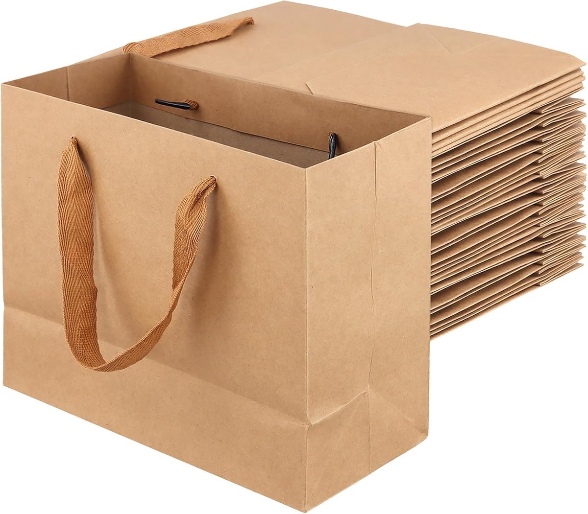 Papieren zakken met handvat 22 x 18 x 10 cm - bruin kraftpapier - 50 stuks - ideaal voor geschenken - SnelShoppen