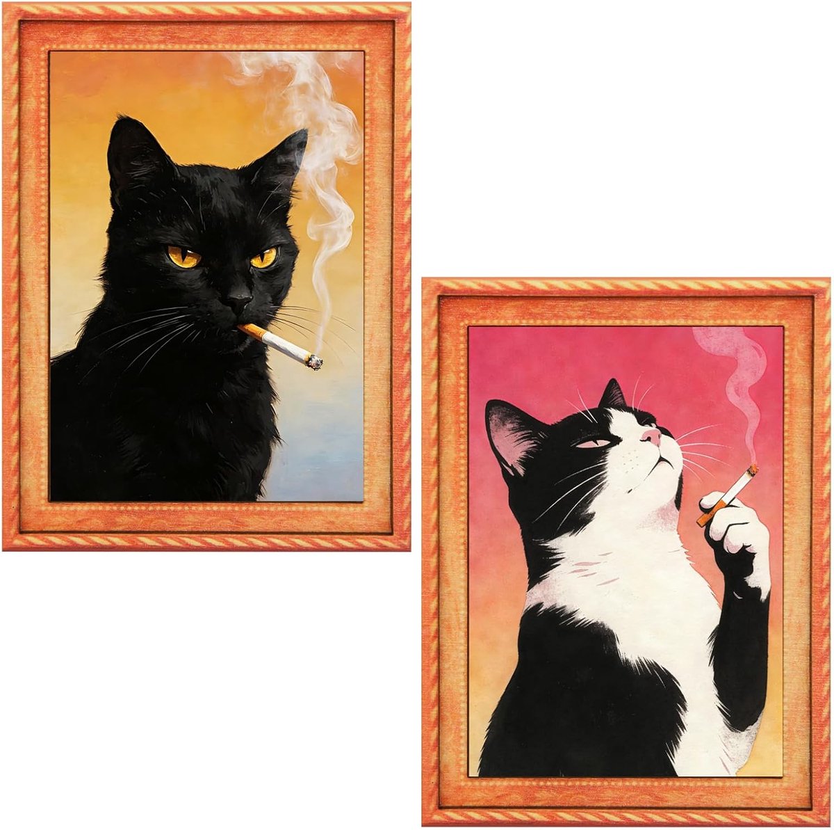 Koelkastmagneten katten - 2 stuks - vintage olieverf - decoratie voor thuis of openbare plaatsen - SnelShoppen