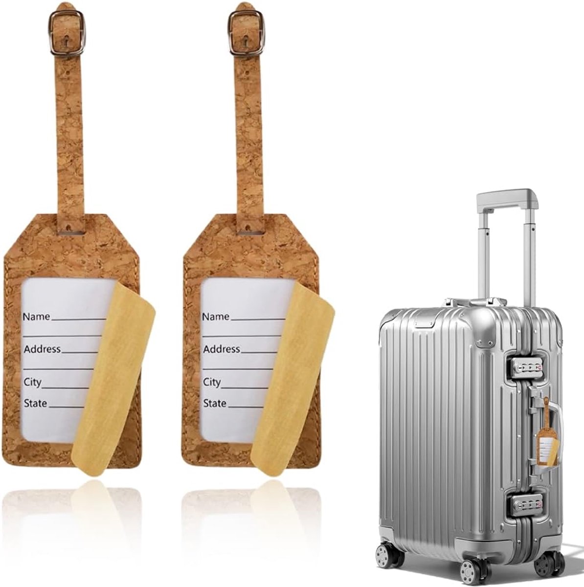 Reiskoffer en Tas Hanger - 2-delige Kurken Kaart Houder - Gepersonaliseerd Luggage Tag - Eenvoudig je bagage vinden - SnelShoppen