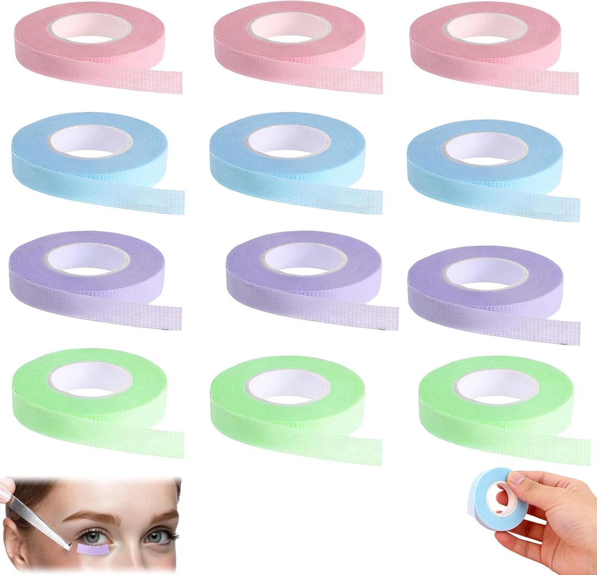 Cosmetic tape set 12 stuks - 12.5mm x 9m - microporeus - ademend - ideaal voor eyeliner en wimpers - SnelShoppen
