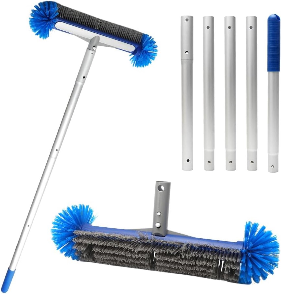 Poolborstel 45cm - Aluminium Handvat 190cm - Halfronde Borstelharen - Voor Eenvoudige Poolreiniging - SnelShoppen