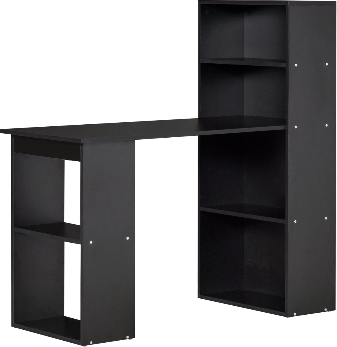 Computerbureau - 120 x 55 x 120 cm - aangrenzende boekenplank - zwart - 6 open vakken