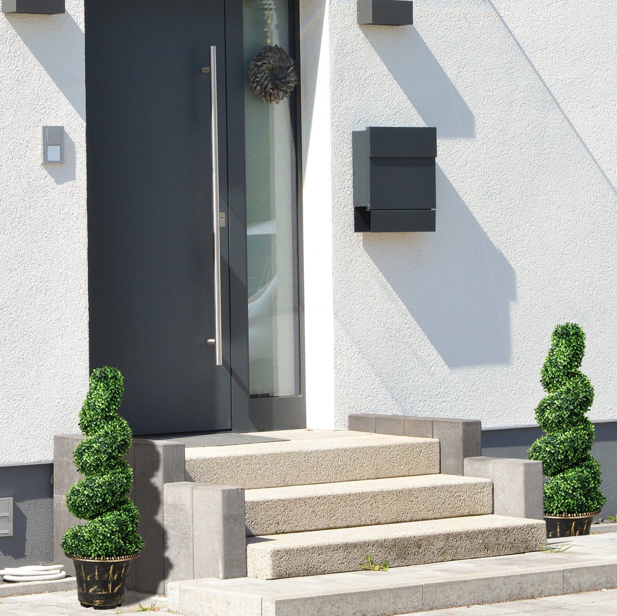 Kunstplant UV Bestendig 2 Delig Buxus Spiralvorm 90 Cm In Pot Voor Binnen En Buiten Metaal Kunststof Groen Zonder Onderhoud