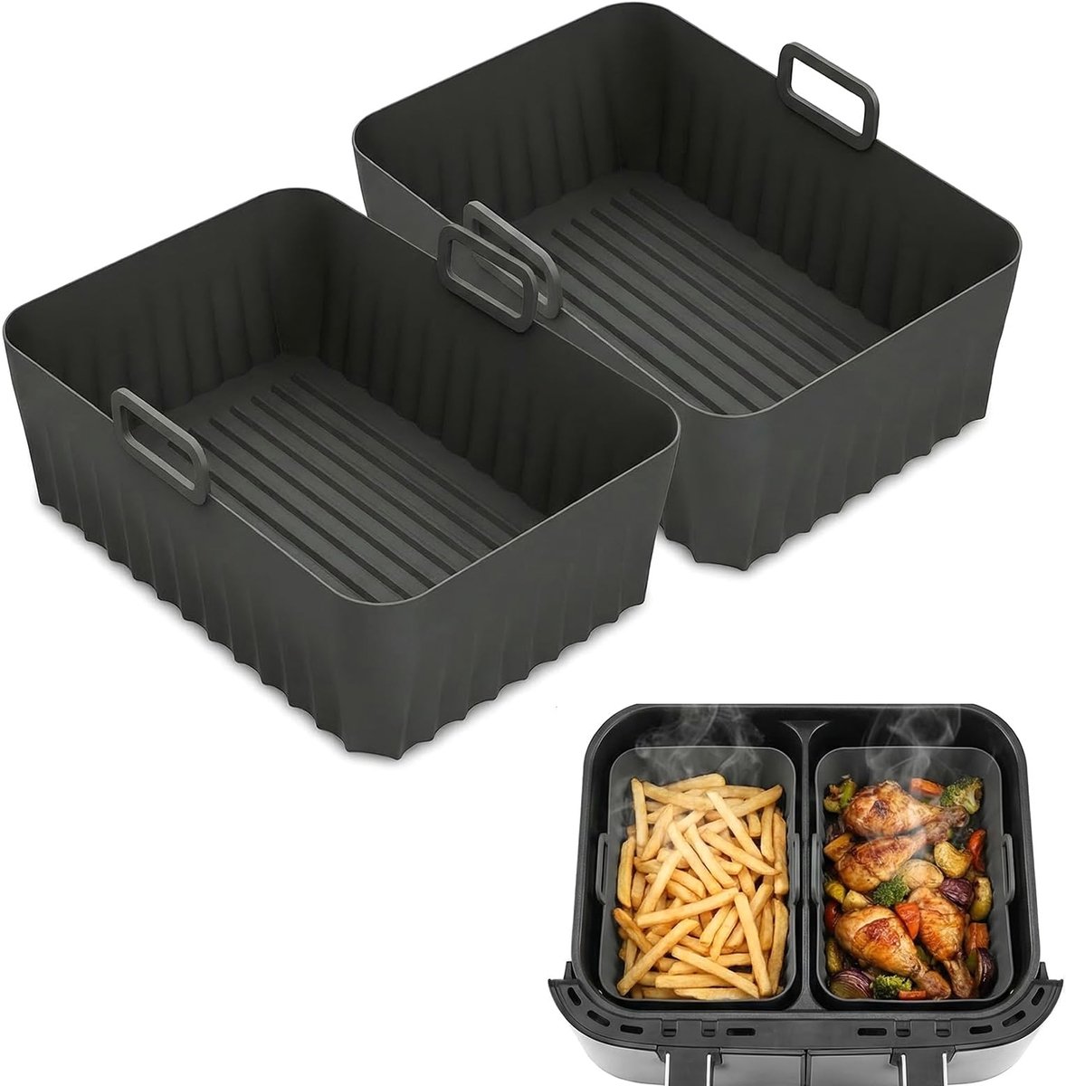 Set van 2 Siliconen Airfryer Bakvormen met Handgrepen - Herbruikbare Voedselveilige Siliconen Inserts - Hittebestendige Antiaanbak Airfryer Accessoires - Geschikt voor de Meeste Airfryers, Oven en Keukenbere