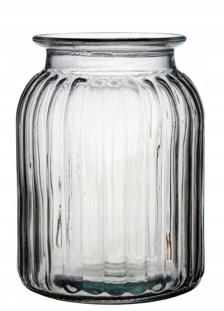 Glazen Vaas 20x15 cm Transparant Geribbeld