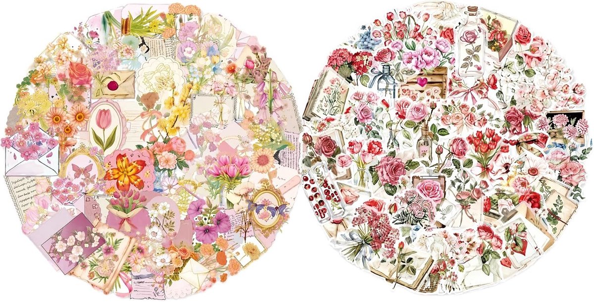 Bloemenstickerset 100 stuks - Transparant PET-materiaal - Kleurrijke waterdichte stickers - Ideaal voor scrapbooking - SnelShoppen