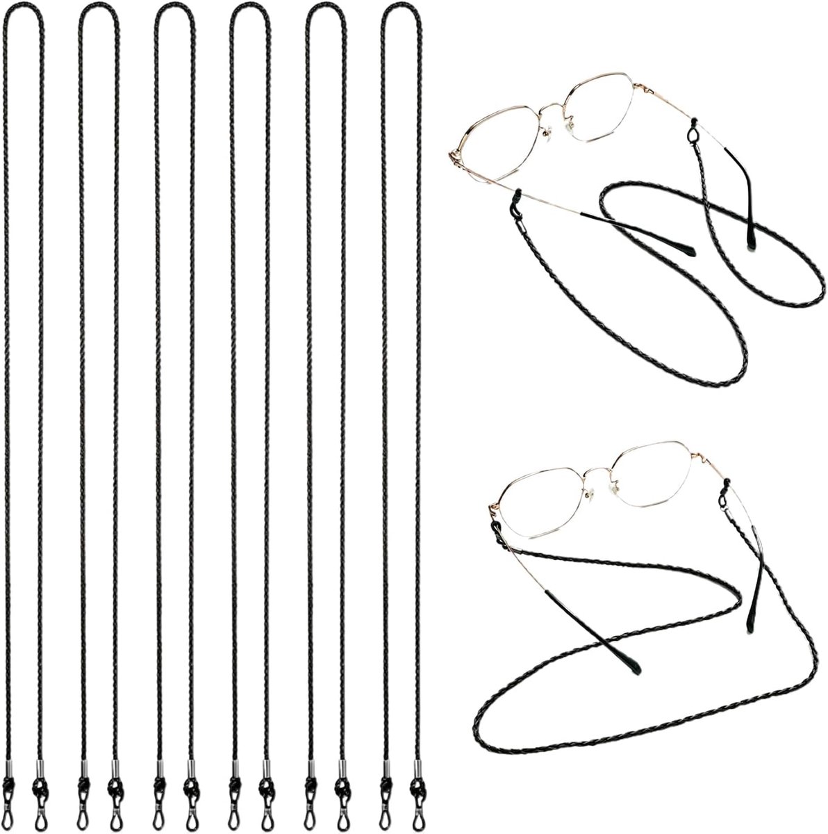 Zonnebrilriem antislip verstelbaar - leren brilketting - universeel voor dames en heren - 6 stuks zwart - SnelShoppen