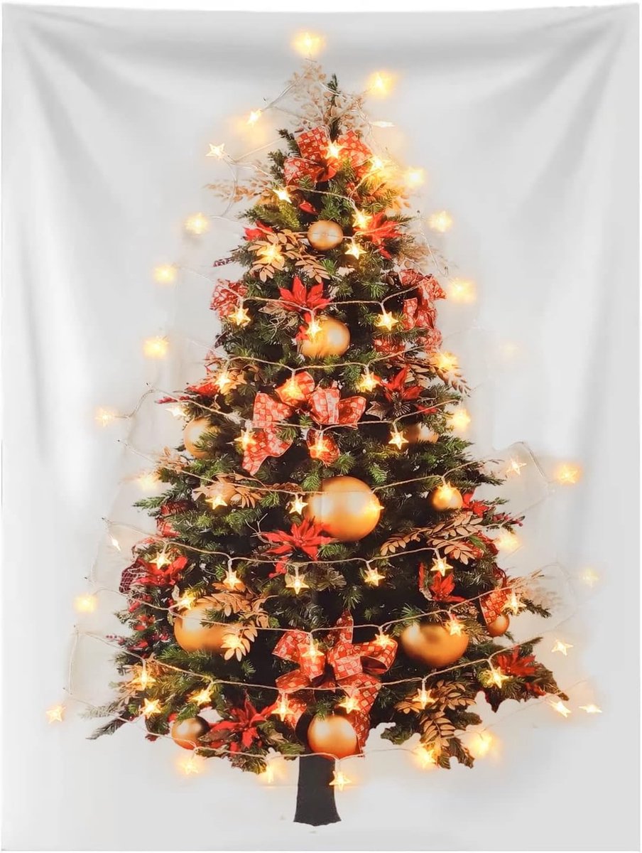 Kerstboom wandtapijt met verlichting - Flanel 60 x 40" - Warm wit - Perfecte decoratie voor kerst - SnelShoppen