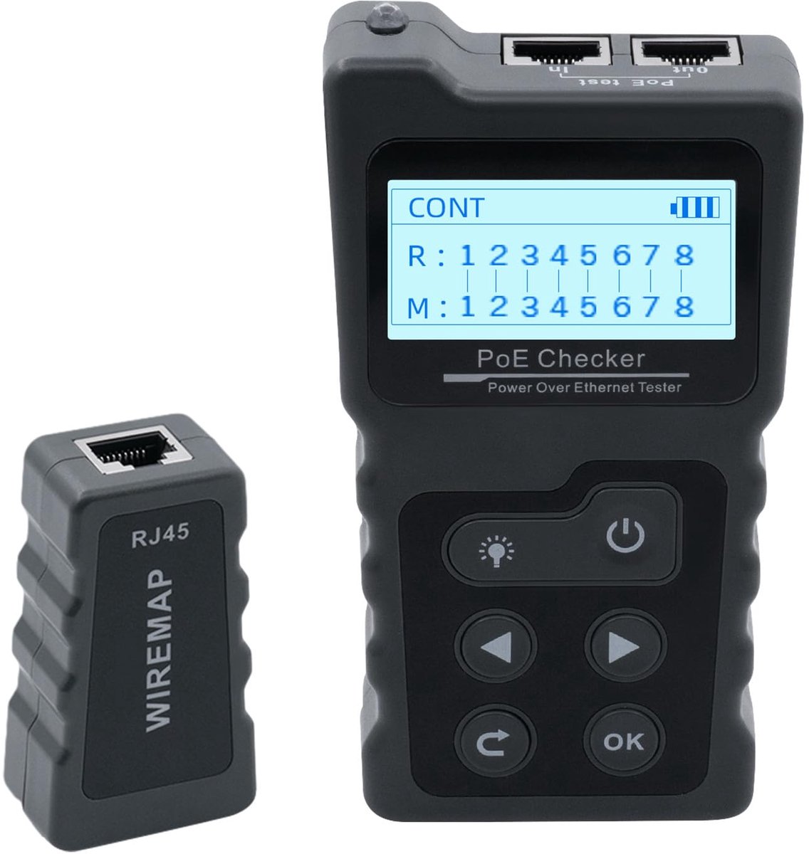 Netwerktester met PoE - RJ45 kabeltester met LCD - Test Cat5/Cat6 kabels - Ideaal voor netwerkprofessionals - SnelShoppen